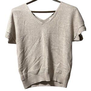 Joie Cream V-Neck Short Sleeve Knit Sweater